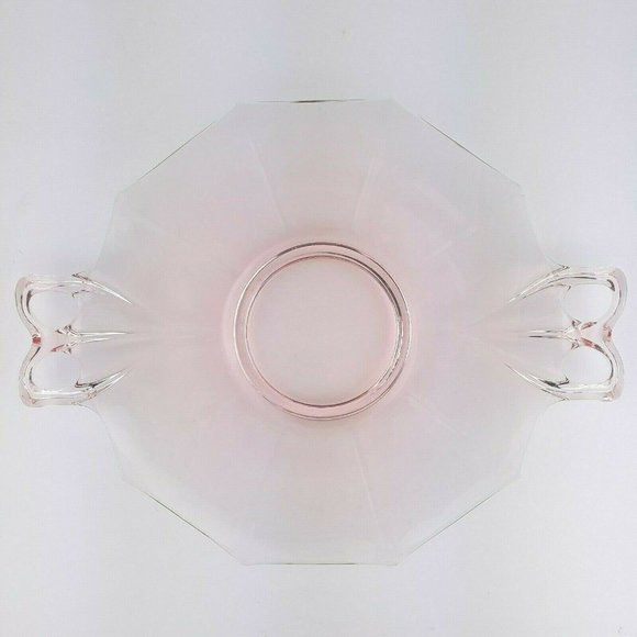 Vintage Depression Era Pink Glass Double Handle Serving Plate Tray - Picture 2 of 12
